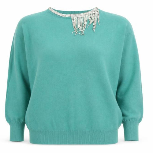 beauty Women Womens Green Crew Neck  Viscose Pullover Jumper Size L