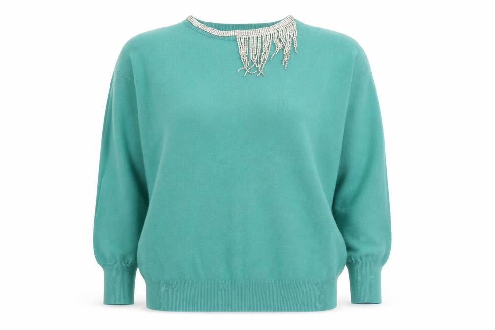 beauty Women Womens Green Crew Neck  Viscose Pullover Jumper Size L
