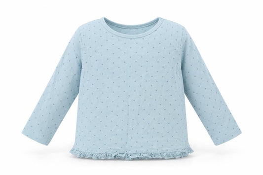 Front view of George Baby Blue Polka Dot Cotton Basic T-Shirt, size 9-12, Months Crew Neck Pullover