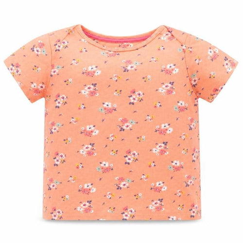 F&F Baby Orange Floral Cotton Pullover T-Shirt Size 6-9 Months Crew Neck Pullover