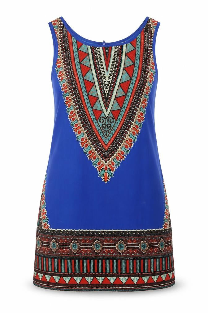 Band of Gypsies Womens Blue Geometric Polyester Tank Dress  Size S  Scoop Neck Zip