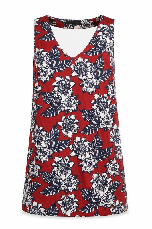 Front view of New Look women’s red floral polyester shift, size UK 8, v-neck pullover