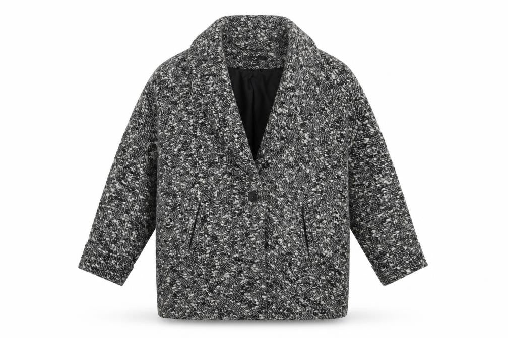 Front view of H&M women’s grey overcoat coat, size UK 10, button