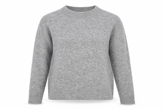 Front view of H&M women’s grey round neck acrylic jumper, size XS
