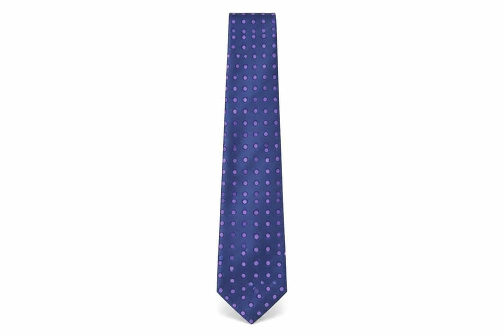 Front view of Marks & Spencer men’s blue polka dot silk pointed tie one size