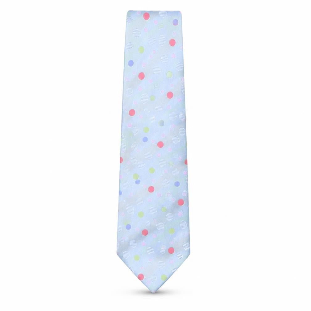 Front view of Frangi men’s multicoloured polka dot silk pointed tie one size