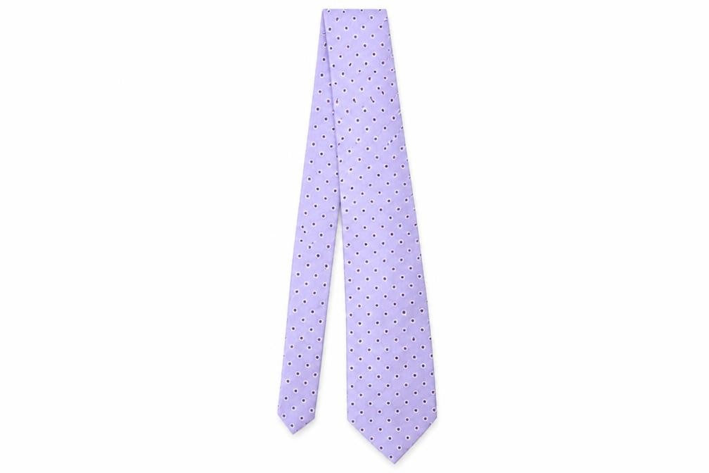 Front view of Van Hausen men’s purple polka dot silk pointed tie one size