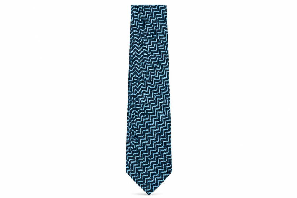 Front view of Gino Rossini men’s green striped polyester pointed tie one size