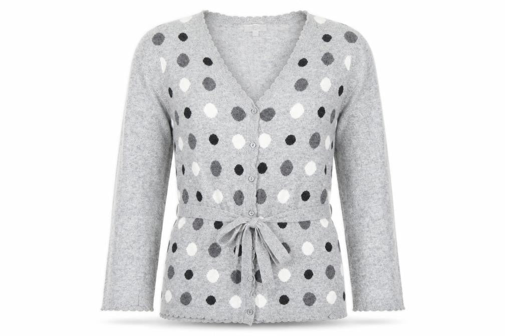 CC Womens Grey V-Neck Polka Dot Cotton Cardigan Jumper Size L