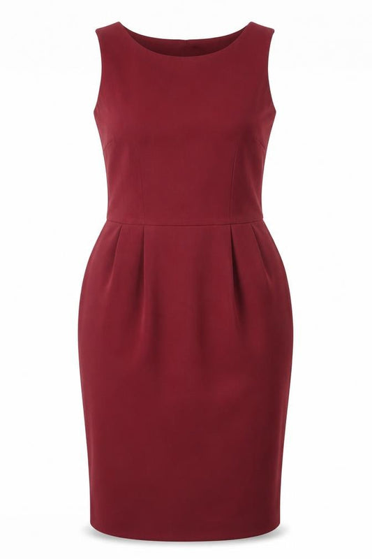 Front view of ASOS women’s red polyester pencil dress, size UK 10, round neck zip