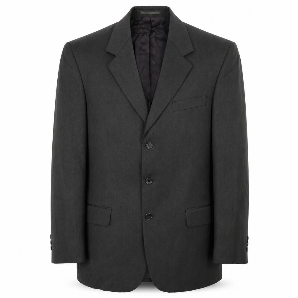 Front view of HR Tailoring men’s grey wool jacket blazer, size 42