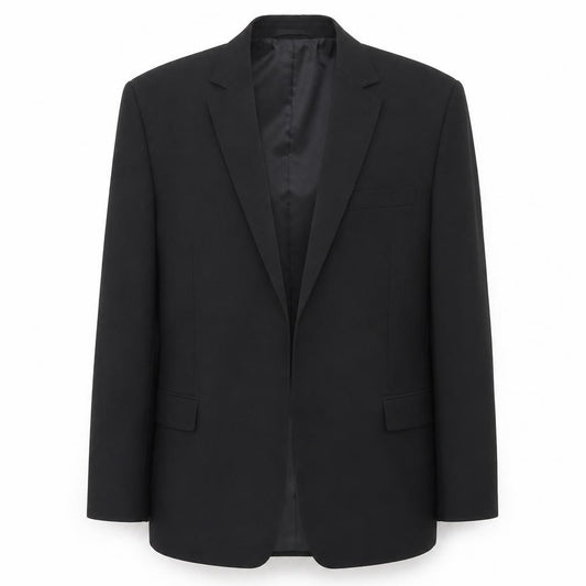 Front view of Burton men’s black polyester jacket blazer, size 40