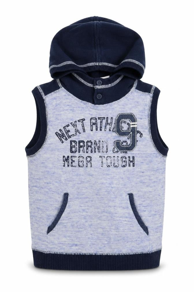 Front view of Next boys’ blue high neck 100% cotton jumper, size 4-5, years pullover