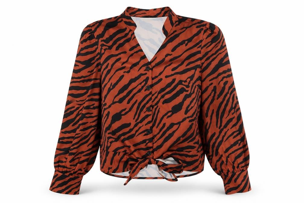 SHEIN Womens Brown Animal Print Polyester Basic Blouse Size M Collared