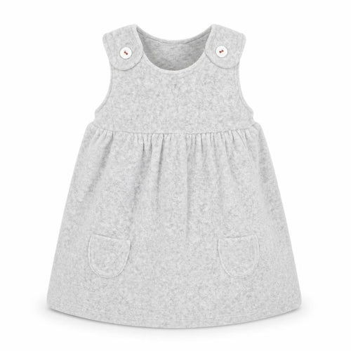 Marks and Spencer Girls Grey  Cotton A-Line  Size 6-9 Months  Crew Neck Button