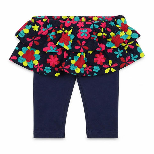 Front view of Losan girls’ blue floral cotton capri trousers, size 9, months pullover - skirt & leggings