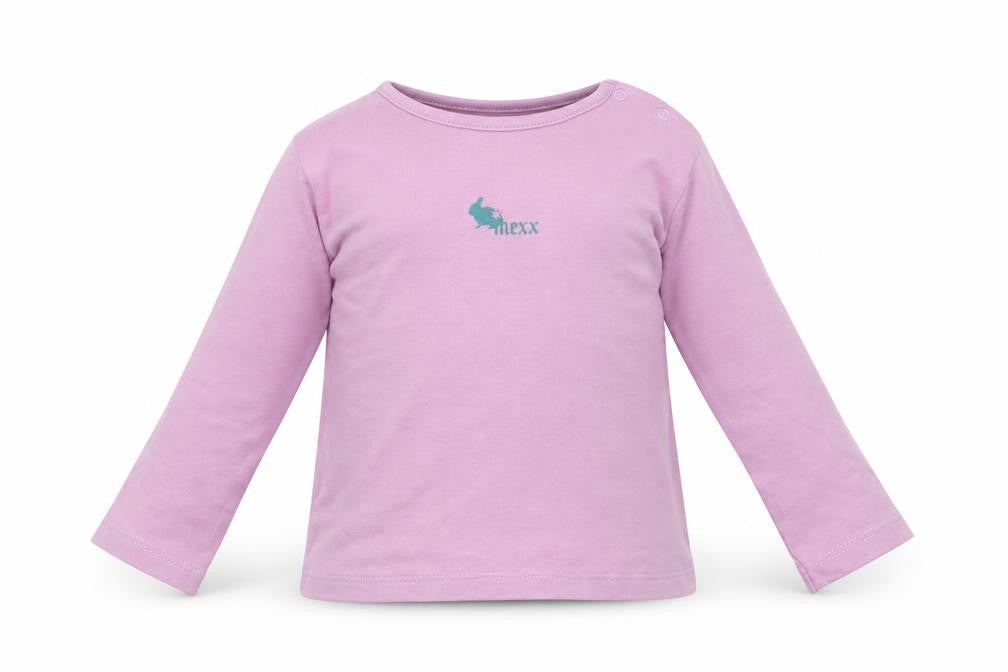 Front view of MGXX girls’ purple cotton basic casual, size 12, months crew neck button