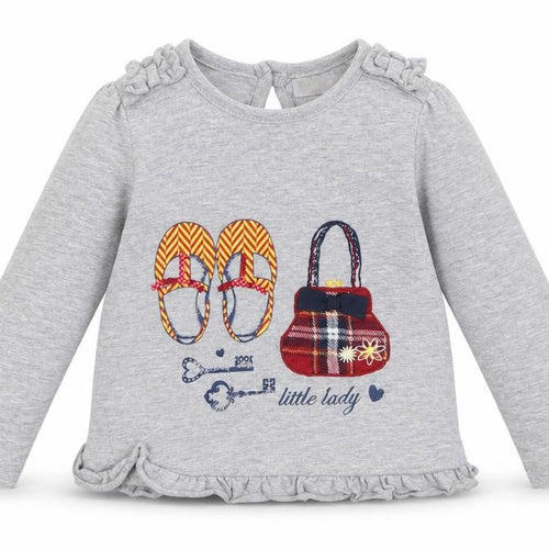 M&Co Girls Grey  Cotton Basic Casual Size 6-9 Months Crew Neck Button - little lady