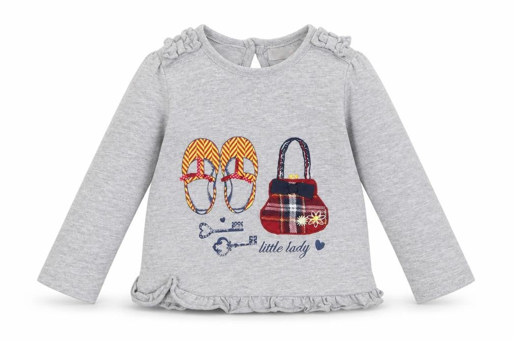 M&Co Girls Grey  Cotton Basic Casual Size 6-9 Months Crew Neck Button - little lady