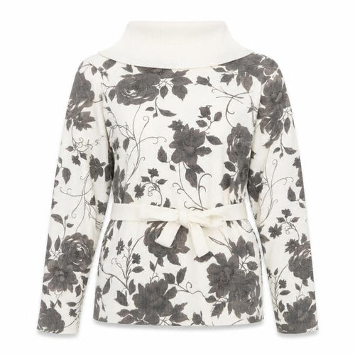 First Avenue Womens Ivory Roll Neck Floral Acrylic Pullover Jumper Size M
