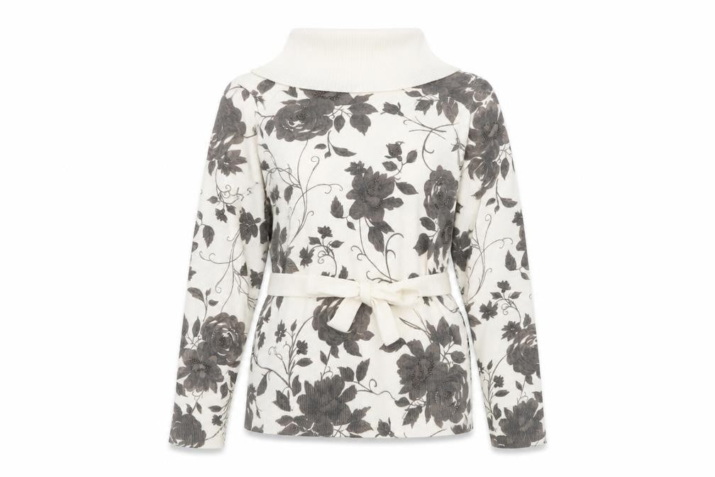 First Avenue Womens Ivory Roll Neck Floral Acrylic Pullover Jumper Size M