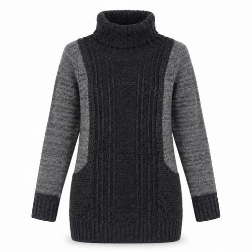 Pura Moda Womens Grey Roll Neck  Acrylic Tunic Jumper Size S