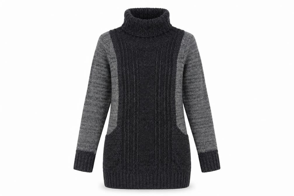 Pura Moda Womens Grey Roll Neck  Acrylic Tunic Jumper Size S