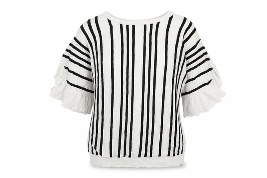 Front view of Next women’s white round neck striped viscose jumper, size UK 16