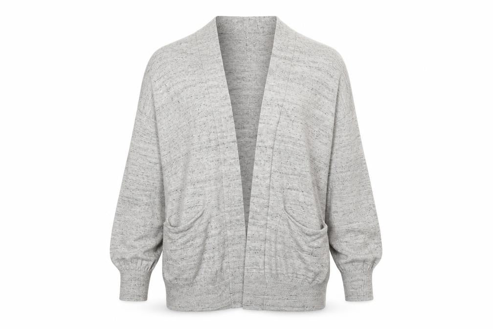 Front view of Primark women’s brown v-neck polyester cardigan jumper, size UK 10
