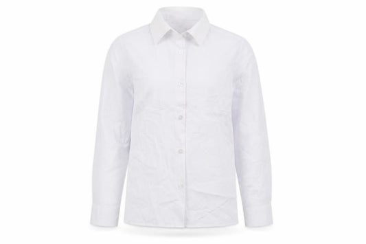 Front view of Marks & Spencer girls’ white polyester basic button-up, size 8-9, years collared button - school wear
