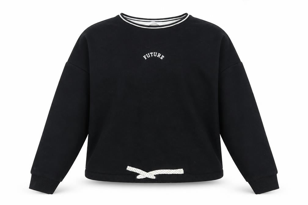Front view of Marks & Spencer girls’ black cotton pullover sweatshirt, size 11-12, years - future