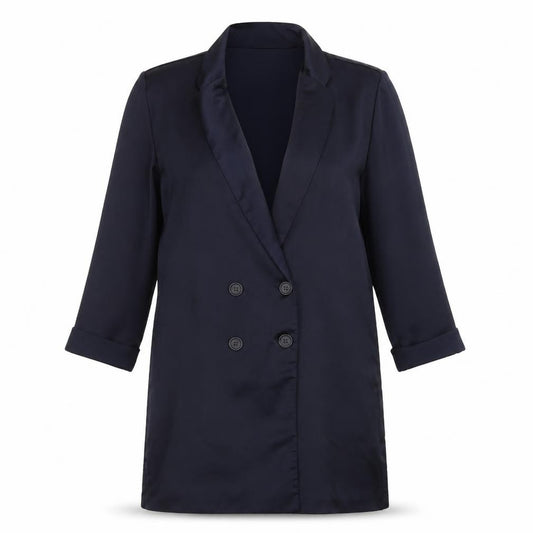 Front view of Atmosphere women’s blue jacket, size UK 12, button