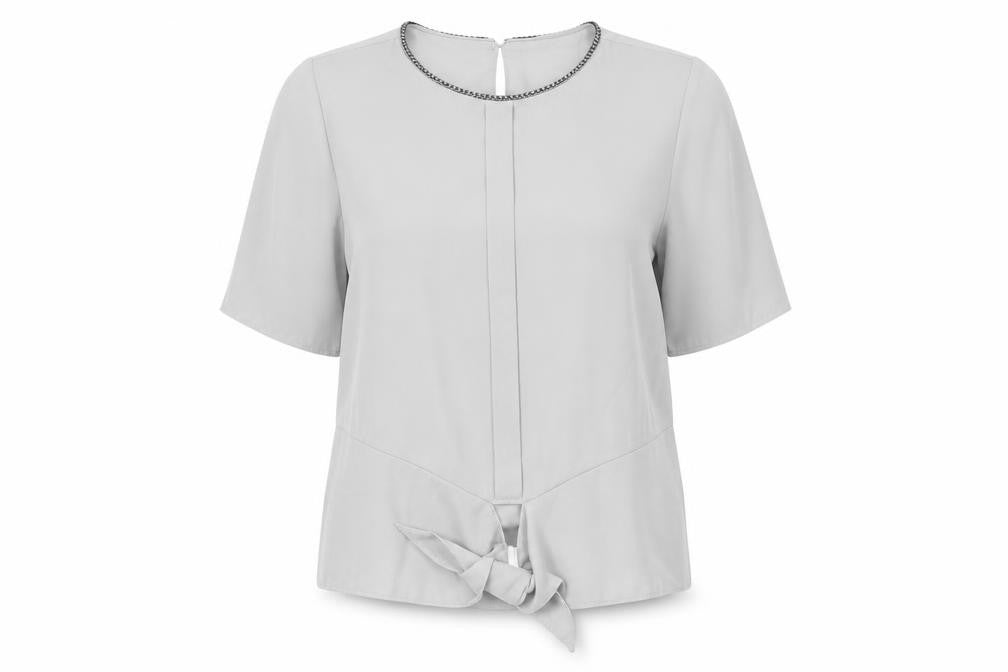 Gallery Womens Grey  Polyester Basic Blouse Size 10 Crew Neck - Embellished Neckline