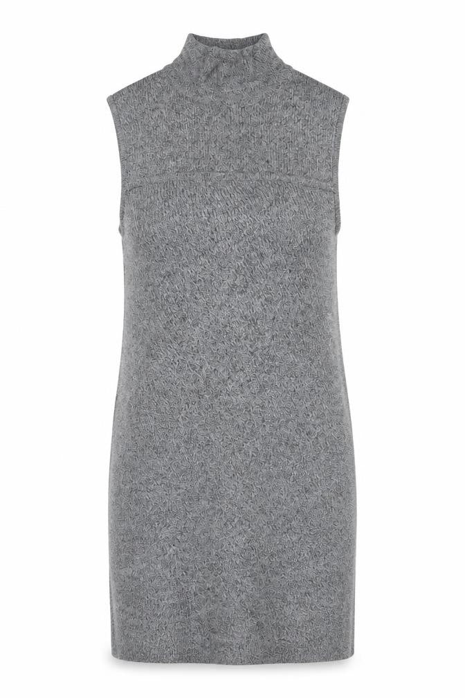 Front view of Azalea women’s grey mock neck polyester tunic jumper, size M