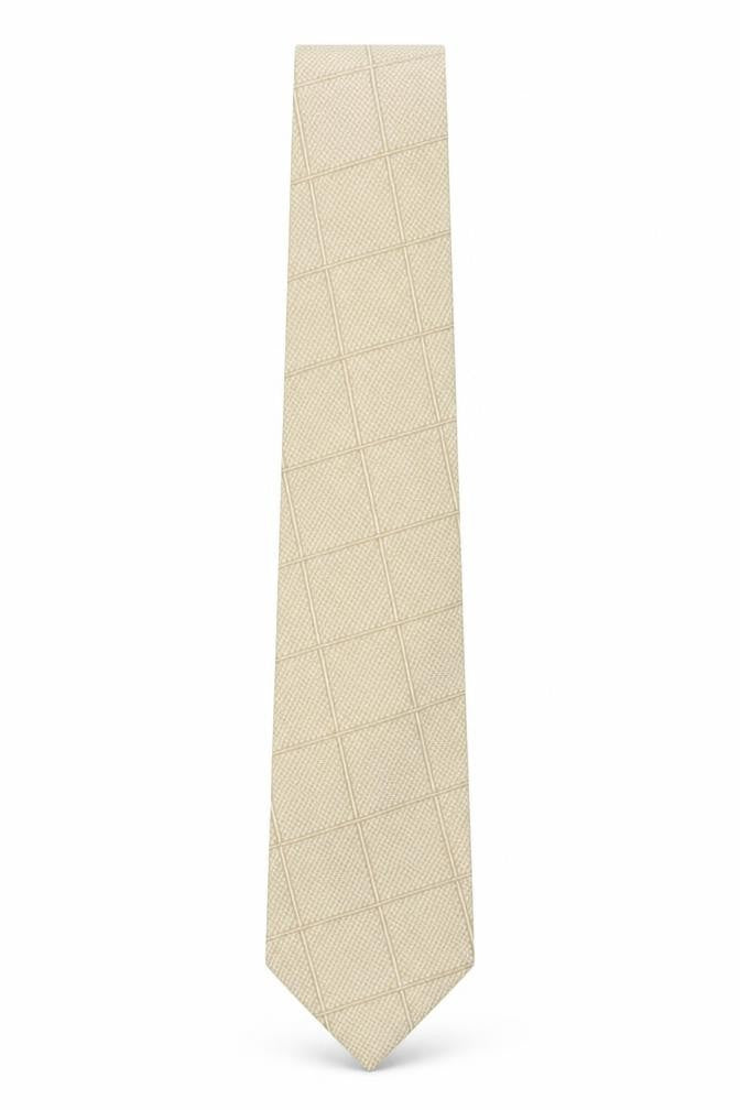 Front view of Jacques Estier men’s beige plaids & checks polyester pointed tie one size