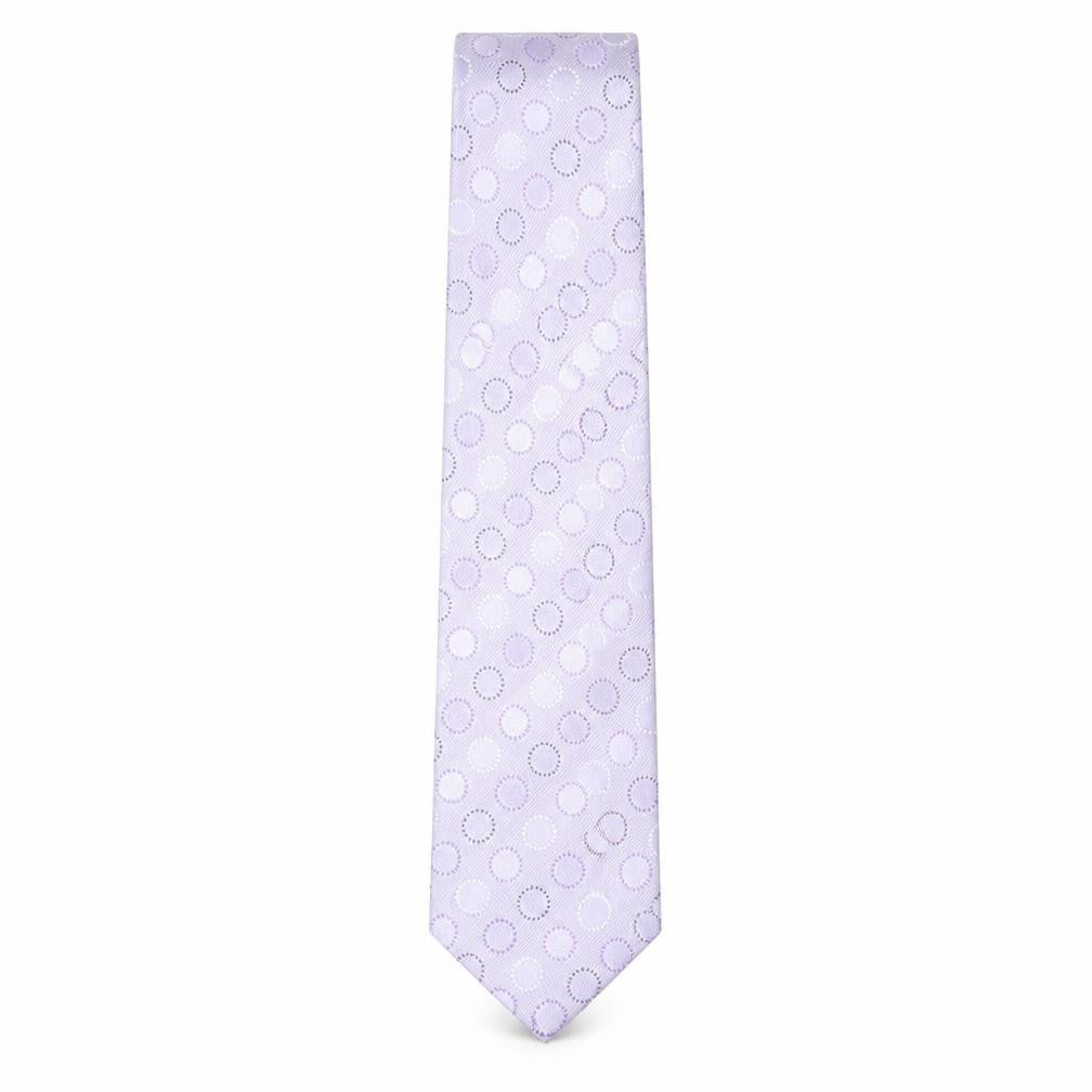 Front view of Greenwoods men’s pink polka dot polyester pointed tie one size
