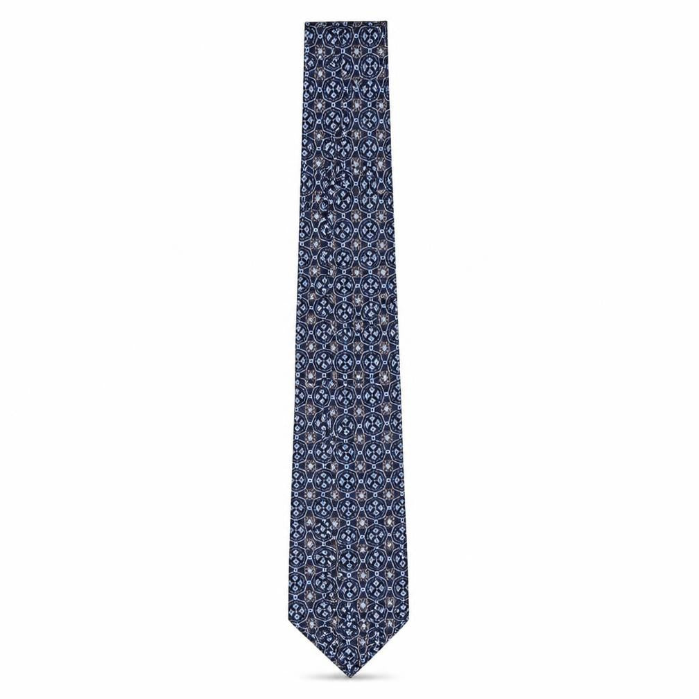 Front view of Collezione men’s blue geometric silk pointed tie one size