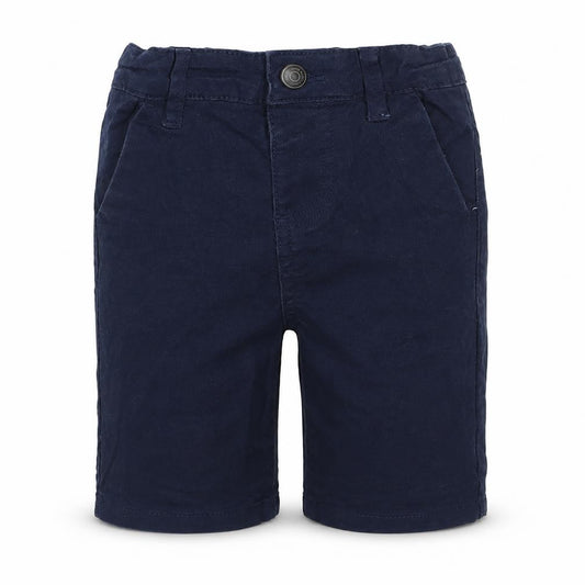 Front view of Primark boys’ blue cotton cropped trousers, size 12-18, months button