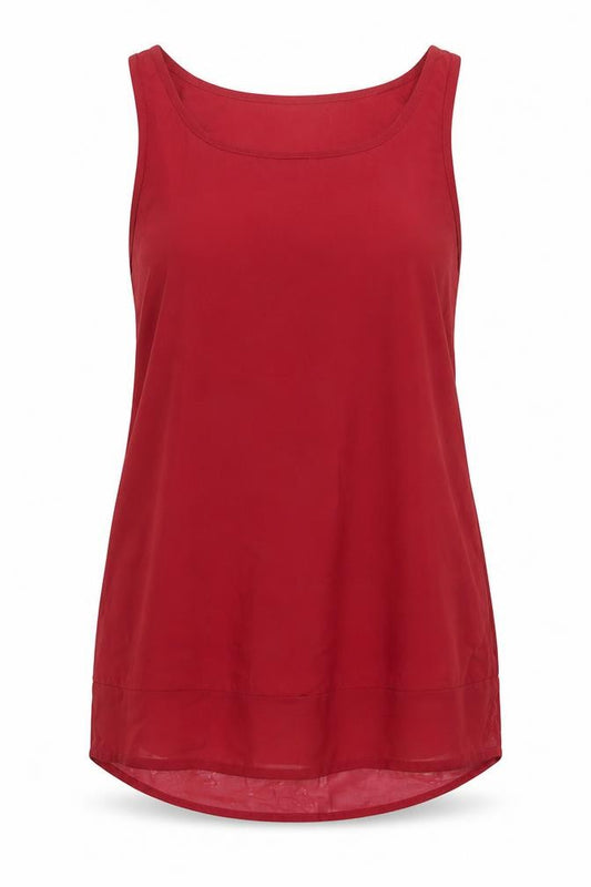 Front view of Atmosphere women’s red polyester basic tank, size UK 8, scoop neck