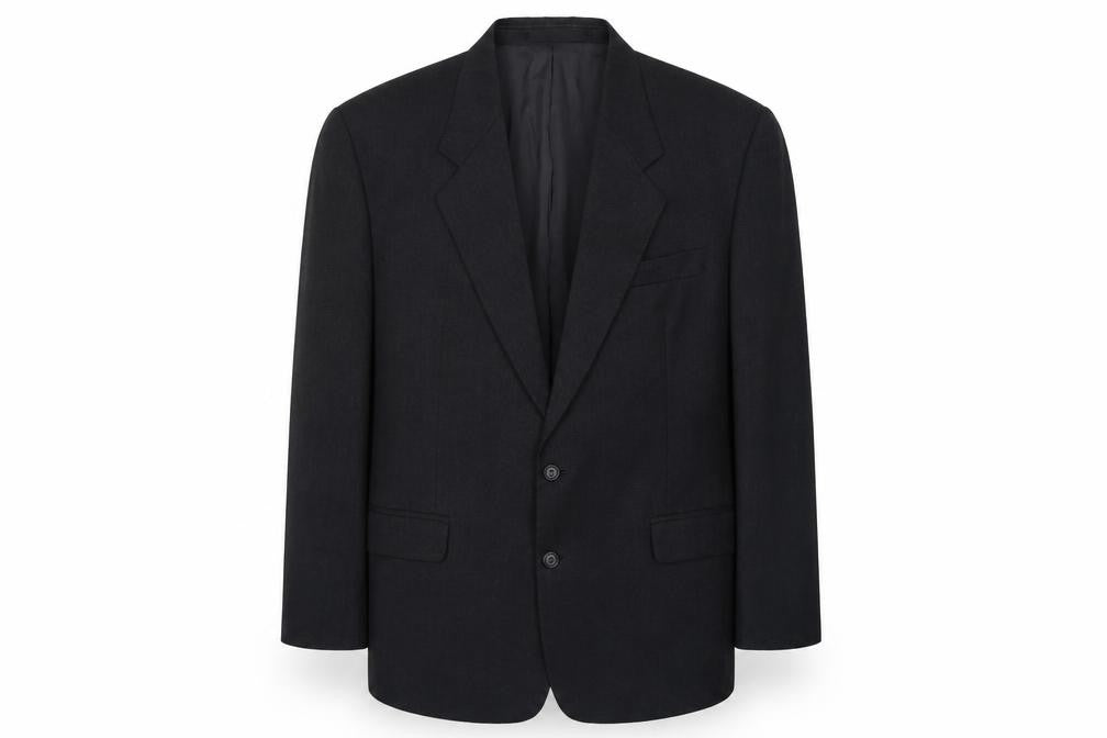 Front view of Burton men’s grey wool jacket suit jacket, size 44