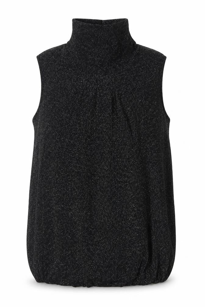 Front view of Debenhams women’s black nylon basic tank, size UK 12, roll neck