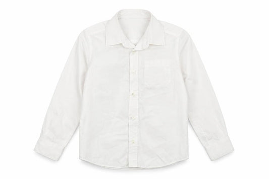 Front view of F&F boys’ white polyester basic button-up, size 5-6, years collared button