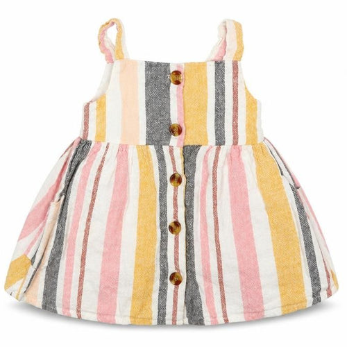 Primark Girls Multicoloured Striped Linen A-Line  Size 3-6 Months  Off the Shoulder Button