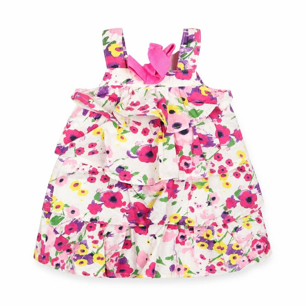 UBS2 Girls Multicoloured Floral 100% Cotton A-Line  Size 9-12 Months  Square Neck Button