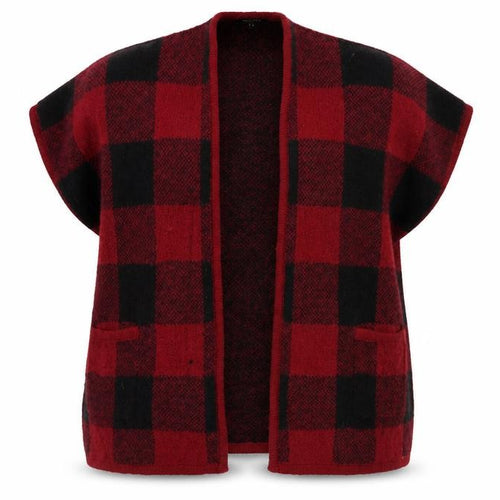 Primark Womens Red V-Neck Plaid Acrylic Cardigan Jumper Size S