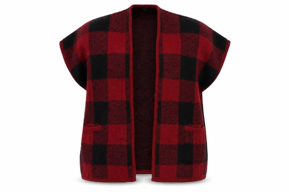 Primark Womens Red V-Neck Plaid Acrylic Cardigan Jumper Size S