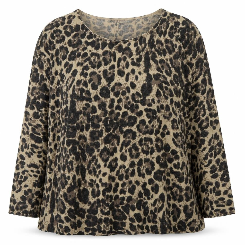 Front view of Roman women’s beige animal print polyamide basic blouse, size UK 10, round neck