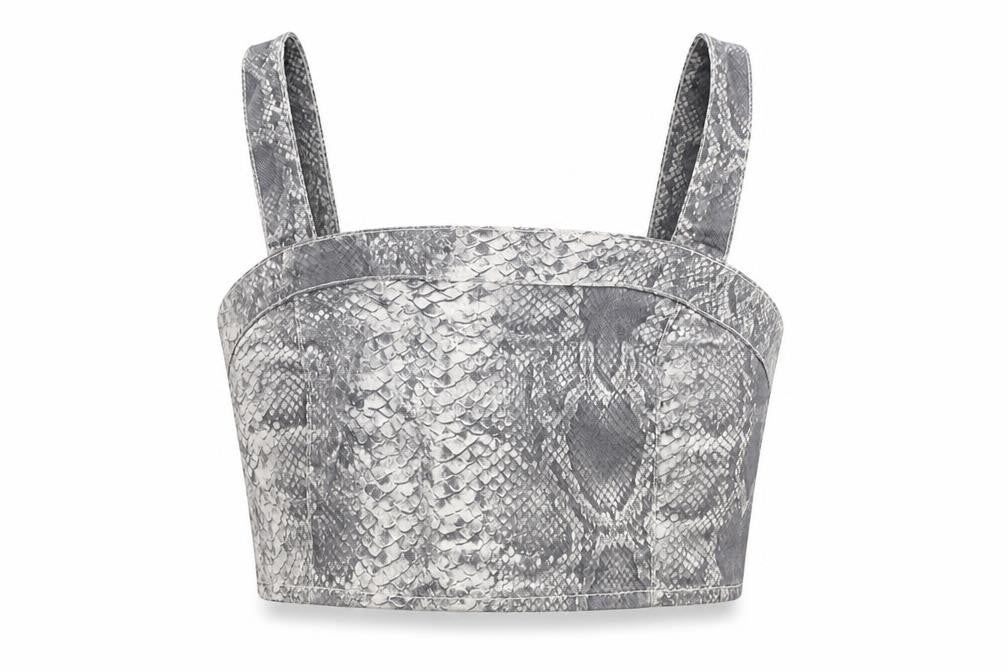 New Look Womens Grey Animal Print Cotton Cropped Tank Size 12 Square Neck - Snake print