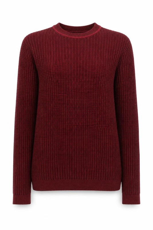 Front view of River Island women’s red round neck acrylic jumper, size UK 4