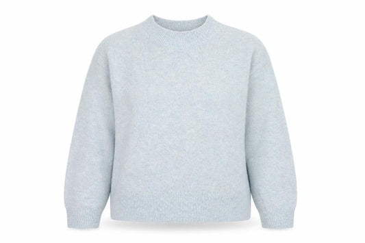 Front view of H&M women’s blue round neck acrylic jumper, size UK 4